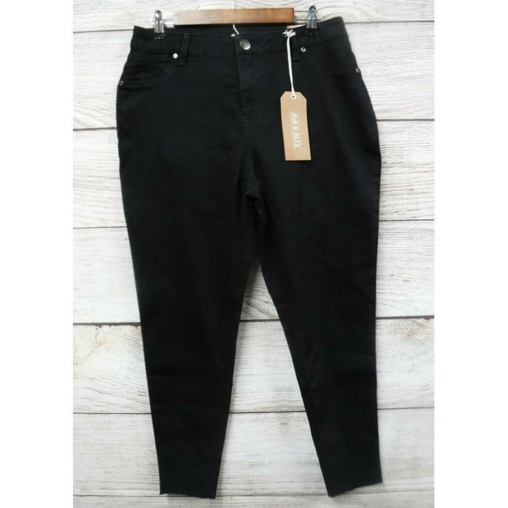 Ava &‎ Alex Jeans Women 24W Black Raw Hem Stretch Skinny Ankle Jeans New
